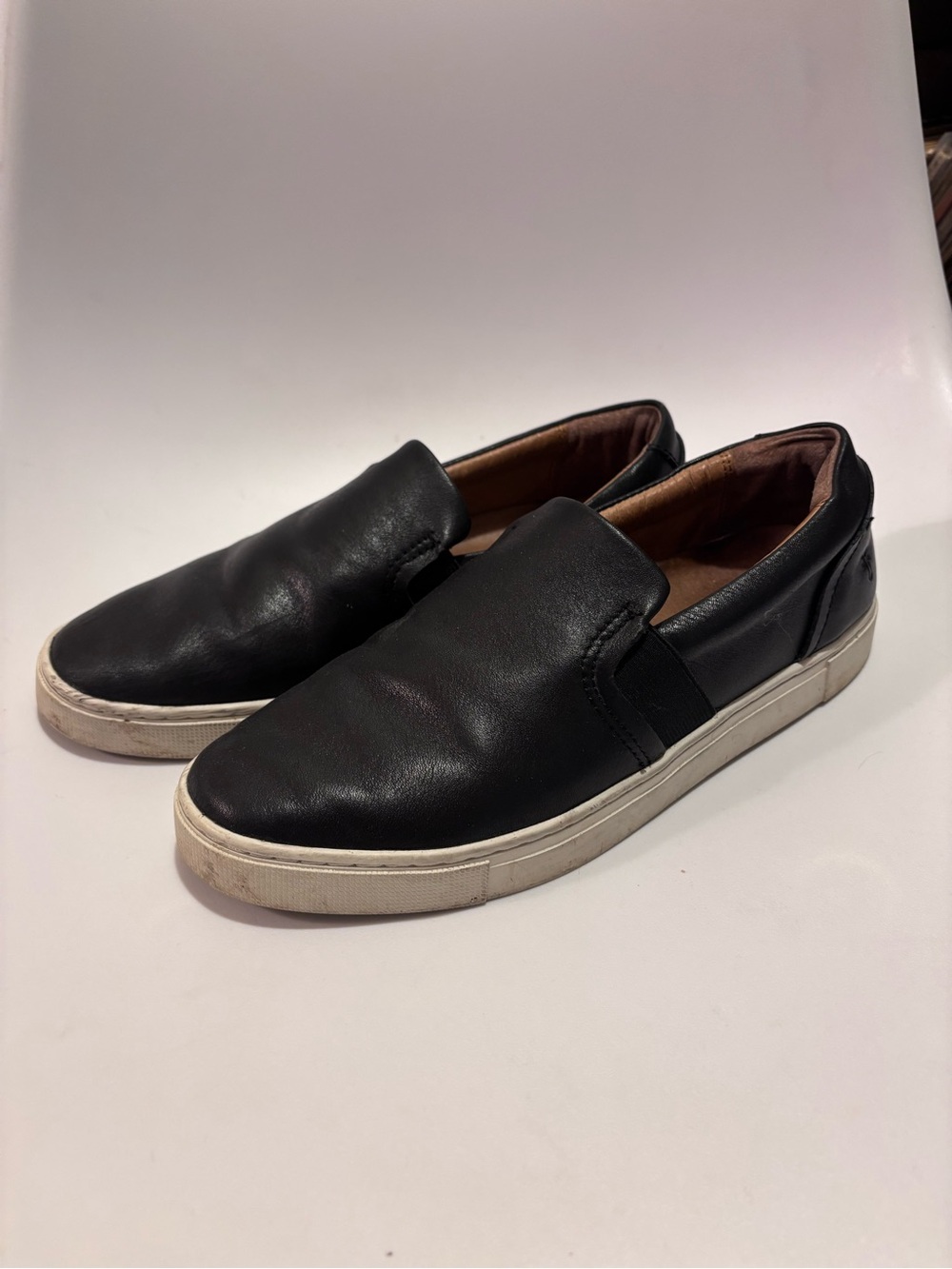Frye Black Leather Slip-On Sneakers